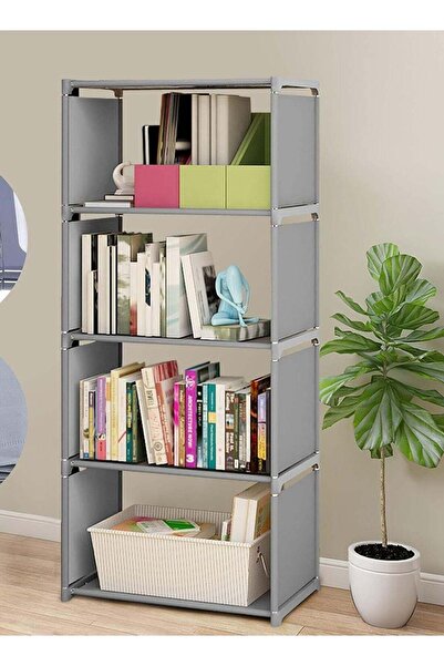 BLOOMING TIME 4-Tier Grey Cube Storage Shelf Organizer (41 x 29 x 125 cm)