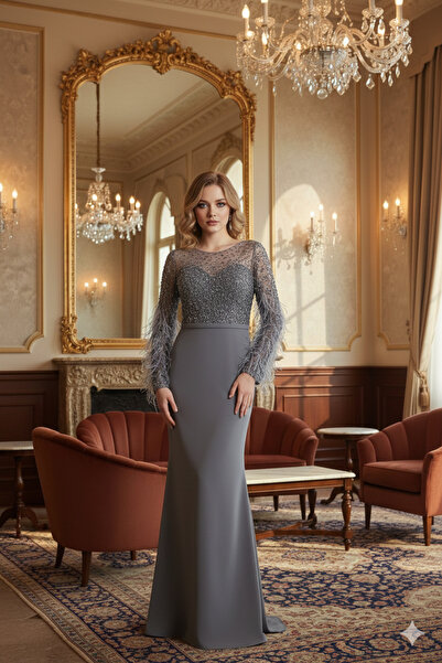 Kenzel BÜYÜK BEDEN TAŞLI KUYRUKLU BALIK MODEL ABİYE- GRİ