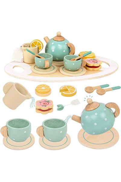 KABI Дървен сервиз за чай за деца с аксесоари, Монтесори, 15 части, 7 x 29 см...