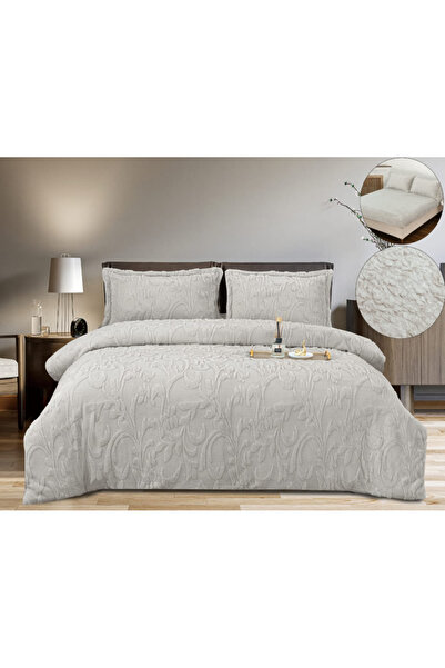Inovius Cocolino 4-Piece Bedding Set, Faux Rabbit Fur, For Double Bed, with Elastic, Gray - PIT404