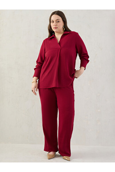 Femmella By Styli Plus Size Open Collar Shirt and Trousers Co-ords