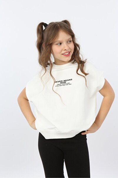 Toontoy Kız Çocuk Oversize Baskılı Bisiklet Yaka Kısa Kollu Yırtmaçlı Tişört