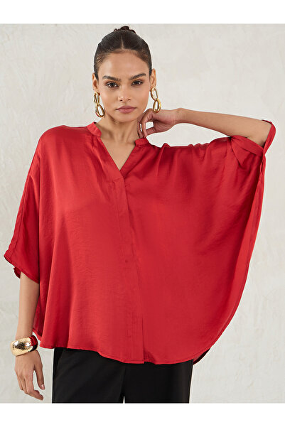Femmella By Styli Red Satin Oversized Top