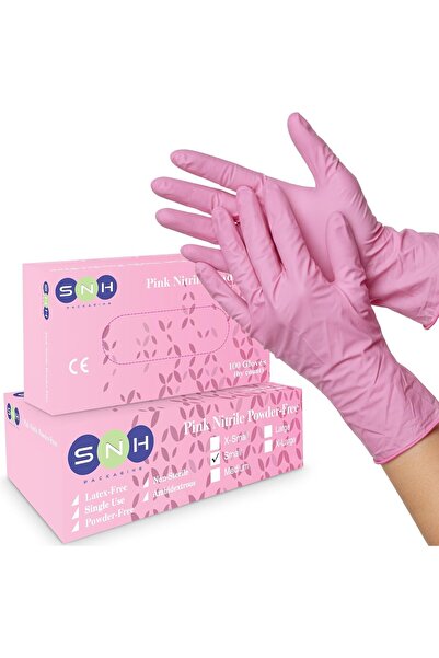 SNH Packing Nitrile Exam Gloves - Medium Pink, 100 pcs, Powder-Free, Latex-Free