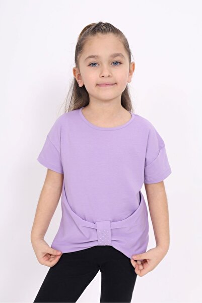 Toontoy Girl's Crew Neck Short Sleeve Draped Stone T-Shirt