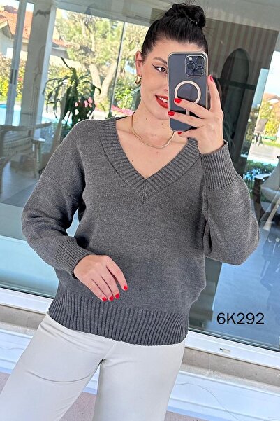 İnce Topuk V-Neck Knitwear Blouse 6K292