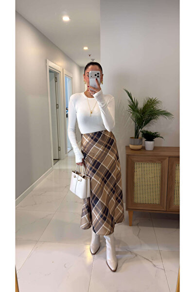 BİRCANÇİL Jucas Multicolored Plaid Satin Skirt