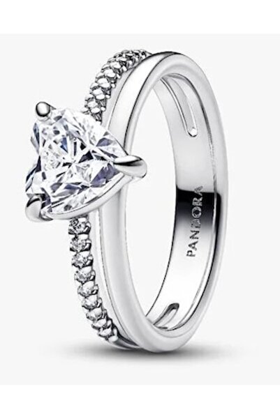 Pandora Shiny ring with two bands and heart Zirconium in 925 Silver - 54