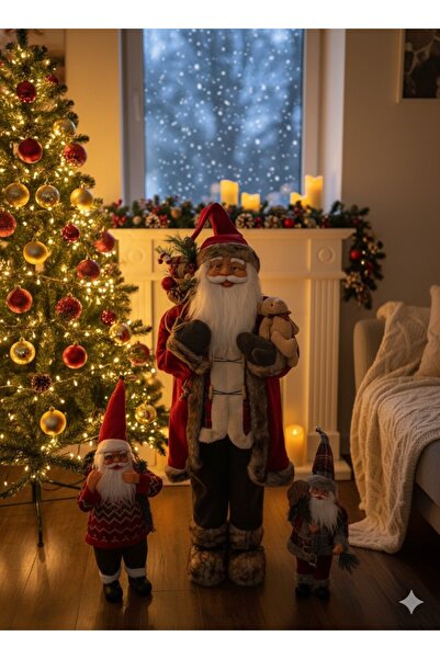SÜS EVİ Yılbaşı Yeni Yıl Dekor Süs Kırmızı Noel Baba 110 Cm Dev Boy ceketli y...