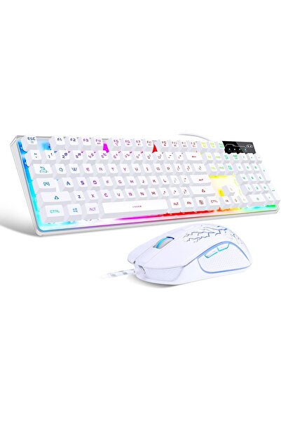 MageGee مجموعة لوحة مفاتيح وماوس للألعاب، لوحة مفاتيح K1 RGB بإضاءة خلفية LED مع 104 مفتاحًا للكمبيوتر الشخصي/الكمبيوتر المحمول (أبيض)