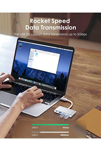 LENTION 4-in-1 USB-C Hub with 3 USB 3.0 & USB-C Power Delivery (CB-C13se, Silver)