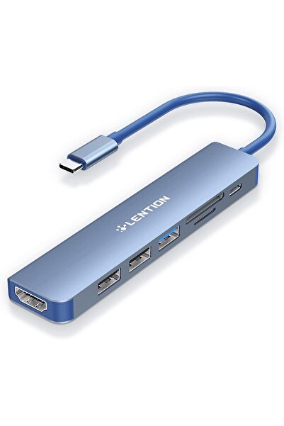 LENTION USB C Hub with 100W Charging, 4K HDMI, Dual Card Reader, USB 3.0 & 2.0 (CB-CE18, Blue)