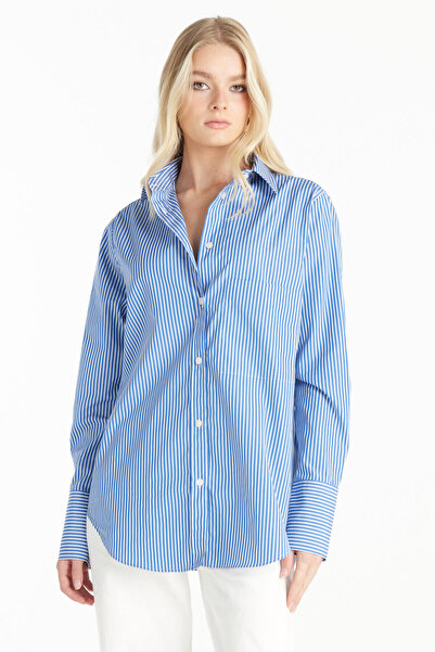 Ted Baker LACİVERT ÇİZGİLİ POPLİN GÖMLEK