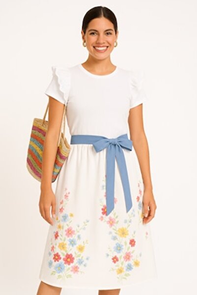 OEM - Cotton Wrap Skirt with Floral Print, One Size INTL