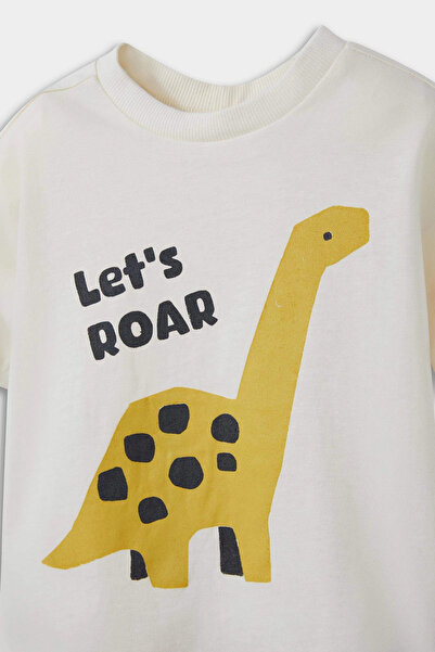 DeFacto F3479A5Er134 Ecru Baby Boy 2-Piece Set Dinosaur Printed Short Sleeve T-Shirt Sweatpants