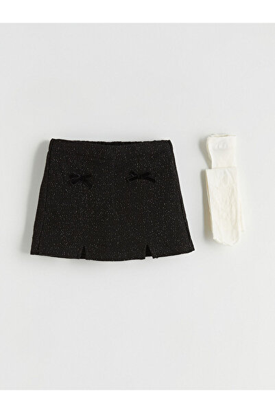 LC Waikiki Siyah Beli Lastikli Kız Çocuk Şort Etek ve Külotlu Çorap