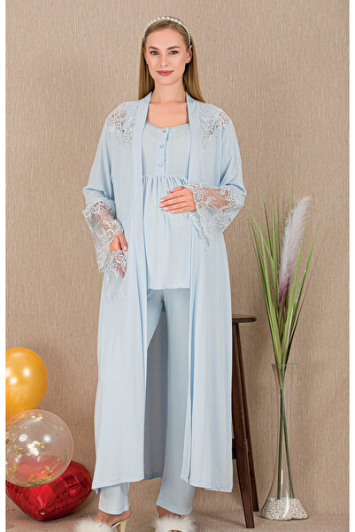Lady Lingerie Lace Robe Maternity-Pregnant Pajama Set 3-Piece Set