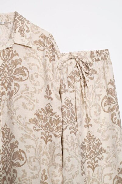 Nazen Giyim Patterned Long Sleeve Mink Shirt Pants Women's Set M38589-2Y5