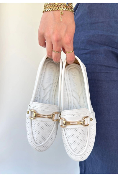 ZENGEZUR MALL Sptrns Rain White Leather Ballerina Shoes (142059) (Size: 37)