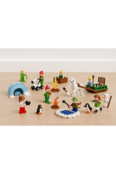 Blocki Winter Adventure Block Figure Set – Winter activities, igloo, animals, horse-drawn sleigh, campfire