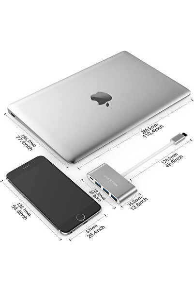 LENTION 4-in-1 USB-C Hub with 3 USB 3.0 & USB-C Power Delivery (CB-C13se, Silver)