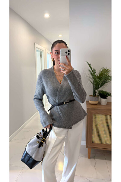 BİRCANÇİL Jore Gray Belted Cardigan