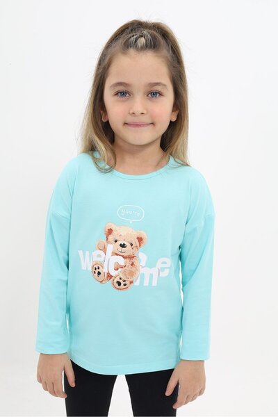 Toontoy تي شيرت بناتي مطبوع بأكمام طويلة وياقة دائرية