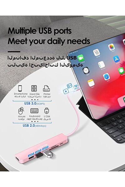 LENTION USB C Hub with 100W Charging, 4K HDMI, Dual Card Reader, USB 3.0 & 2.0 (CB-CE18, Rose Gold)