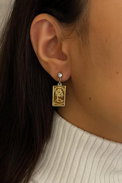 New Obsessions Elizabeth Medallion Gold Dangle Earrings