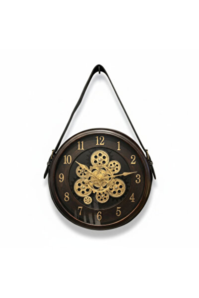 PELLE DESİGN Çarklı Duvar Saati Deri kemerli 40 cm