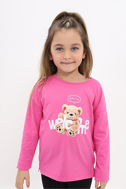 Toontoy تي شيرت بناتي مطبوع بأكمام طويلة وياقة دائرية