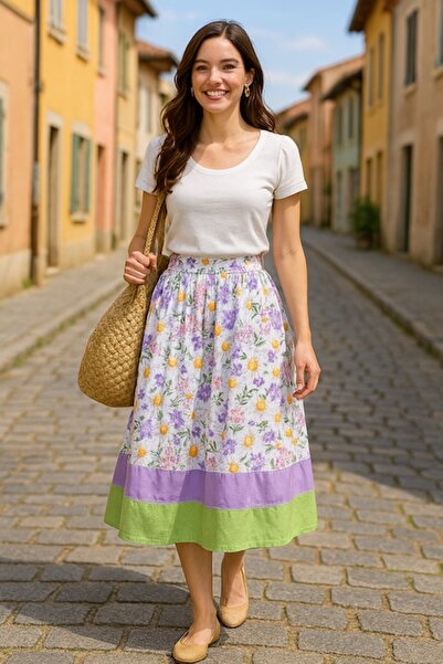 OEM Cotton skirt with floral print, size S