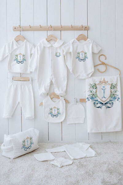 Tuğba Kuğu مجموعة عضوية من 11 قطعة - سلسلة بلو رويال - الحرف I