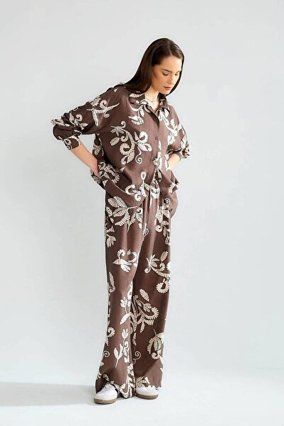 Nazen Giyim Patterned Casual Brown Women's Set M38089-2Y5