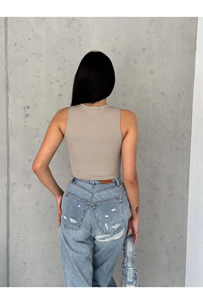 ZENGEZUR MALL Sptrns Corded Fabric Ribbed Knit Collared Chain Athlete Mink (143541) (Size: L)