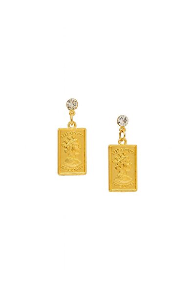 New Obsessions Elizabeth Medallion Gold Dangle Earrings