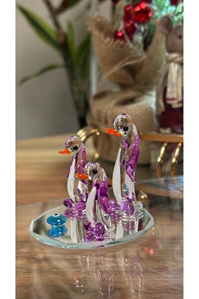 Kiri Dekoratif Kristal Cam Penguen Ailesi Mor