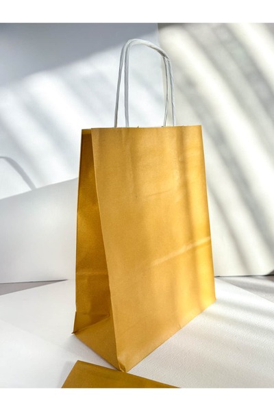 Hayal.kirtasiyesi حقيبة كرتون ذهبية 1 قطعة مقاس 18×24 سم (مع فتحة 6.5 سم)