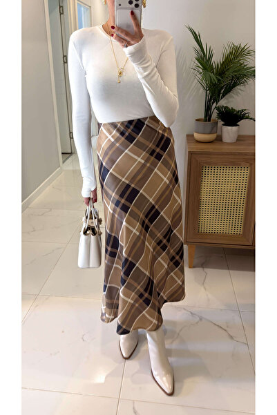 BİRCANÇİL Jucas Multicolored Plaid Satin Skirt