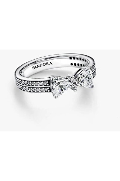 Pandora Double ring with shiny bow Zirconium in 925 Silver - 54