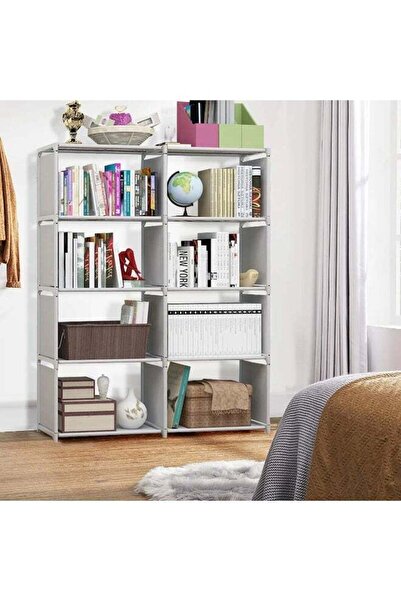 BLOOMING TIME Portable Bookshelf, 4 Layer 8 Cube Storage Organizer, Grey