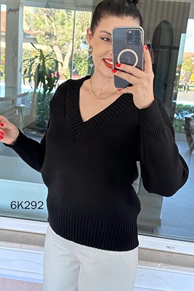 İnce Topuk V-Neck Knitwear Blouse 6K292