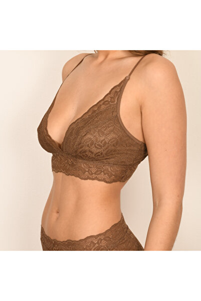BICCA Σειρά Whitney Lace Triangle Bralet χωρίς εσώρουχα Άνετο σουτιέν με λεπτομέρεια από δαντέλα με λουλούδια καφέ