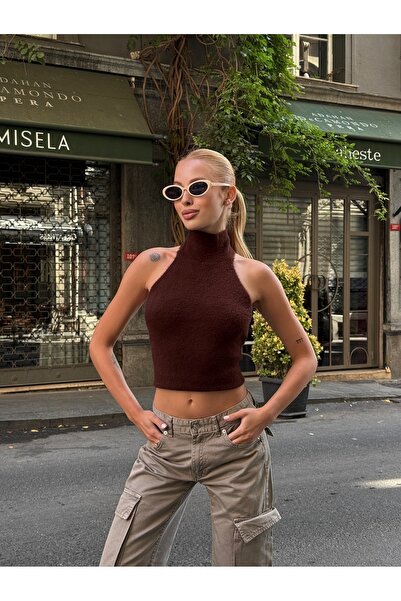 MAMAYAGA Γυναικεία μπλούζα με μισό ζιβάγκο, ελαστική, με γένια, ανοιχτή πλάτη, αθλητική κομψή σχεδίαση, μπλούζα με ανοιχτή πλάτη