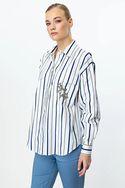 Nazen Giyim Star-detailed striped lacy women's shirt 56300-2y5