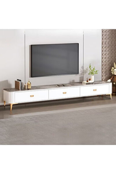 NKX Modern Living Room New White Color luxury TV Cabinet Top Grey Cabinet Material Marble 200cm