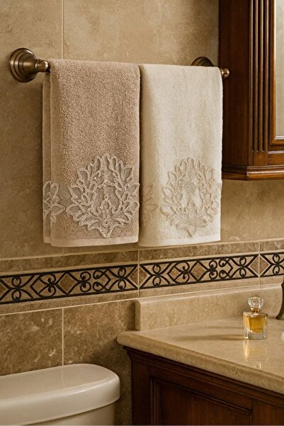 Modares Store Peri 2-Piece Hand Towel Set Daily Dowry Velvet Cream Capp 50X90