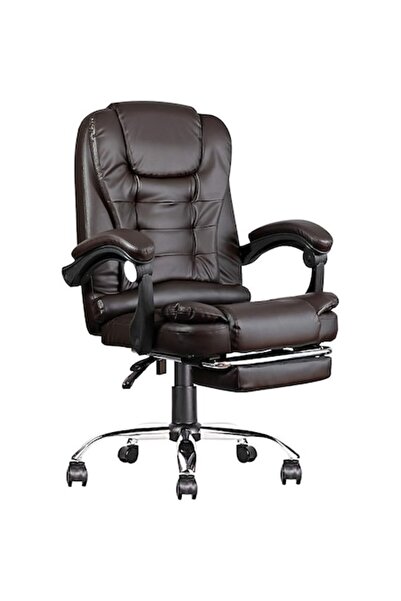 OEN Scaun de birou executiv BOSS cu suport pentru picioare, spătar înalt, piele PU ergonomică, pivotare la 360°, maro