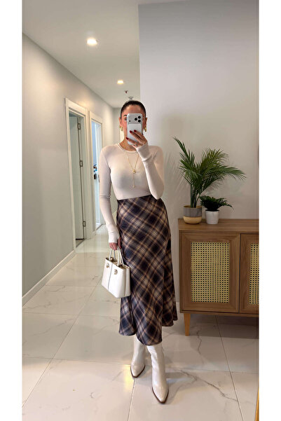 BİRCANÇİL Rady Multi-Colored Plaid Satin Skirt