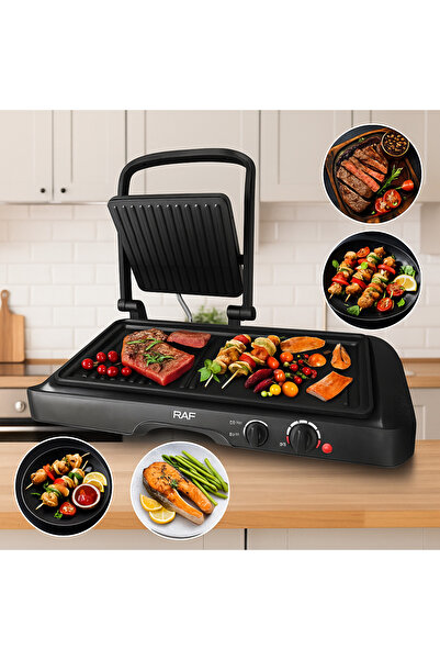 raf Gratar Electric 2 in 1 - 1600W, Grill Simplu sau Dublu, Antiaderent, Temperatura Reglabila